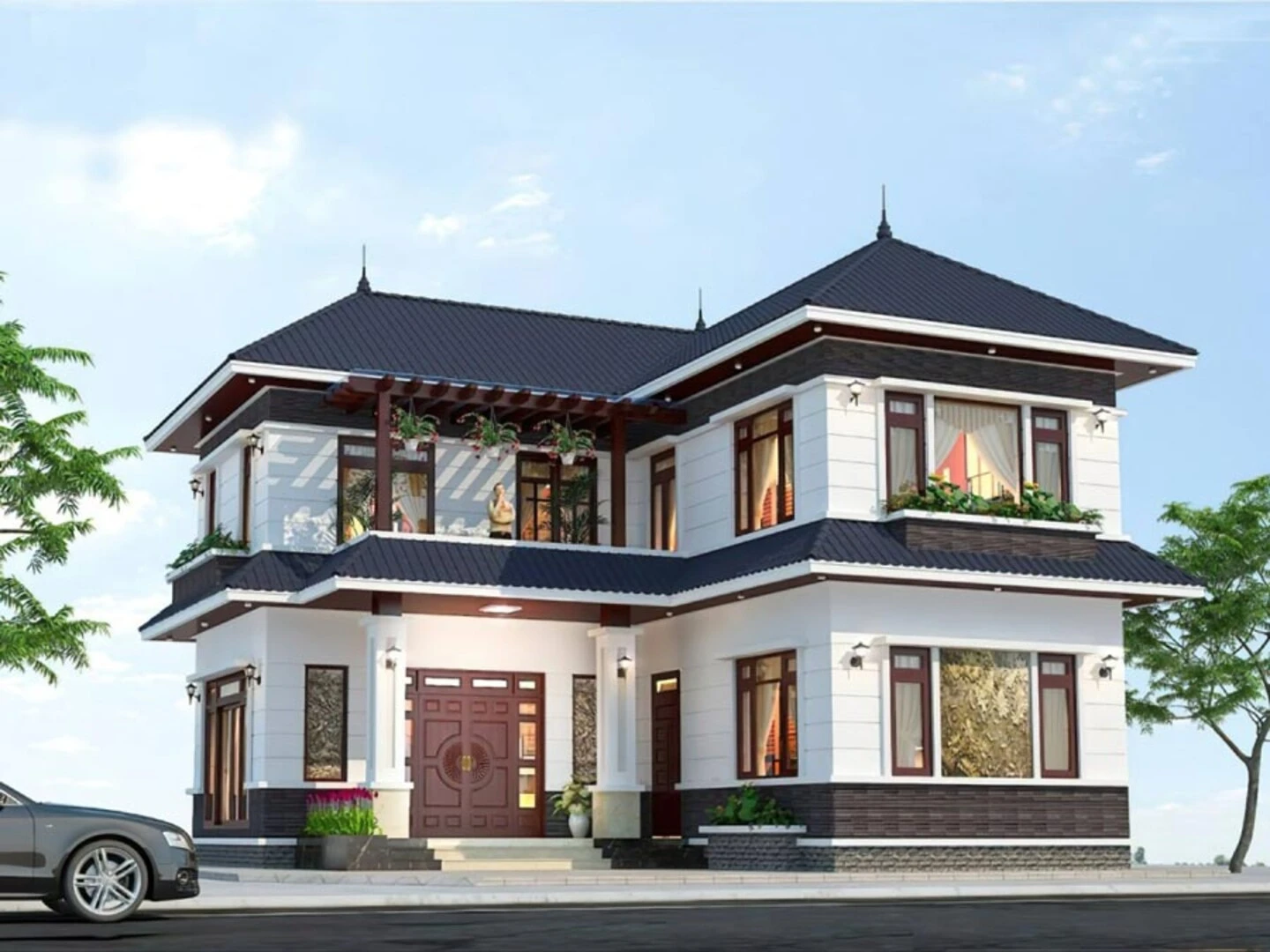 Mẫu biệt thự 2 tầng chữ L đẹp