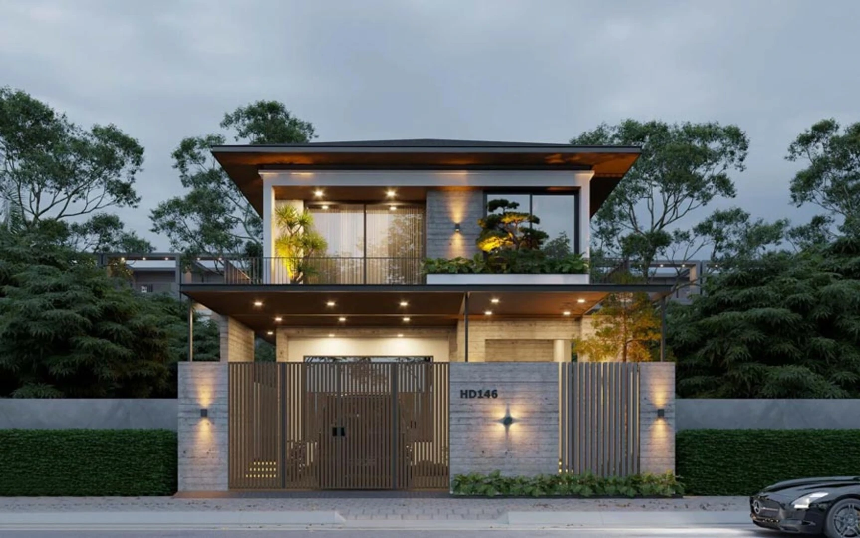 Mẫu thiết kế biệt thự 2 tầng 5 phòng ngủ với không gian sống rộng rãi