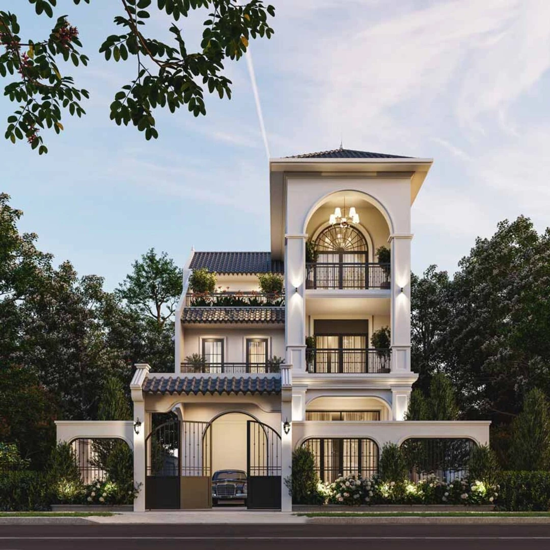 Mẫu biệt thự Indochine 3 tầng với lối thiết kế nhẹ nhàng, thanh lịch