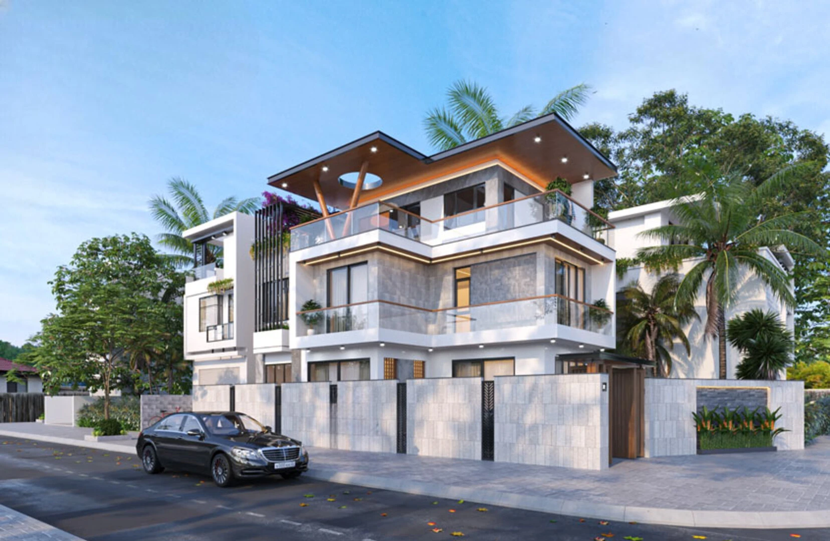 Thiết kế nhà biệt thự 3 tầng đẹp có 2 mặt tiền đắc địa