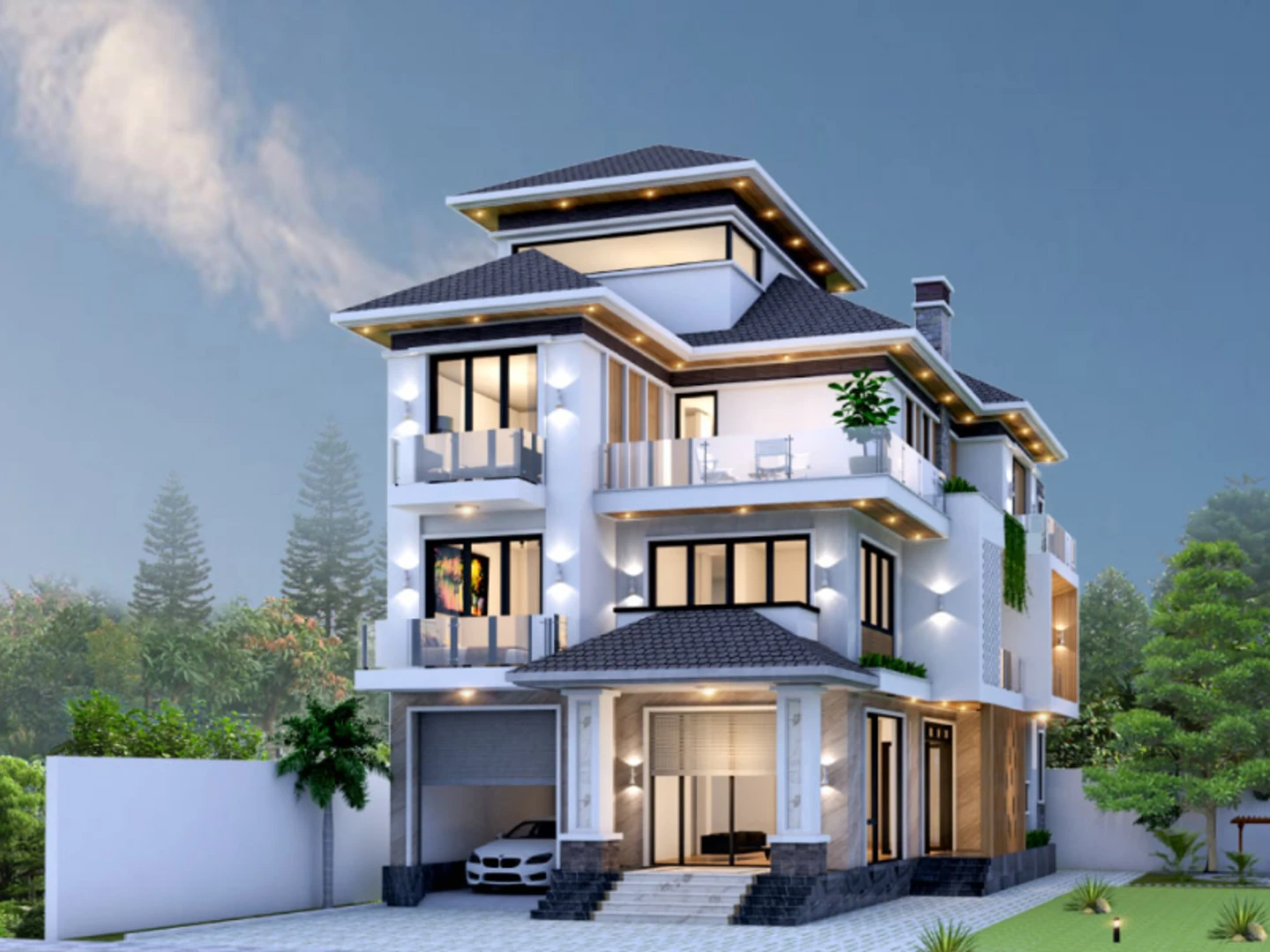 Mẫu thiết kế biệt thự 3 tầng mái nhật