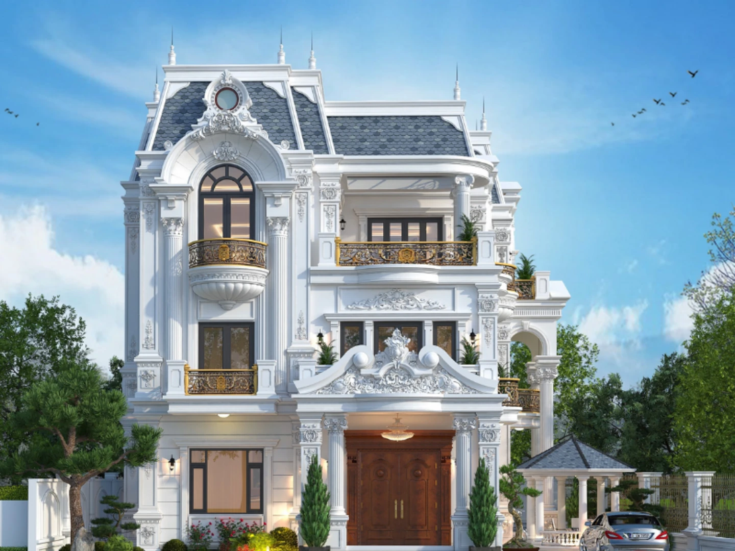 Mẫu thiết kế biệt thự 3 tầng mái Mansard