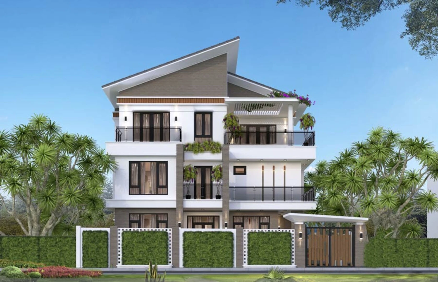 Mẫu biệt thự 3 tầng mái lệch