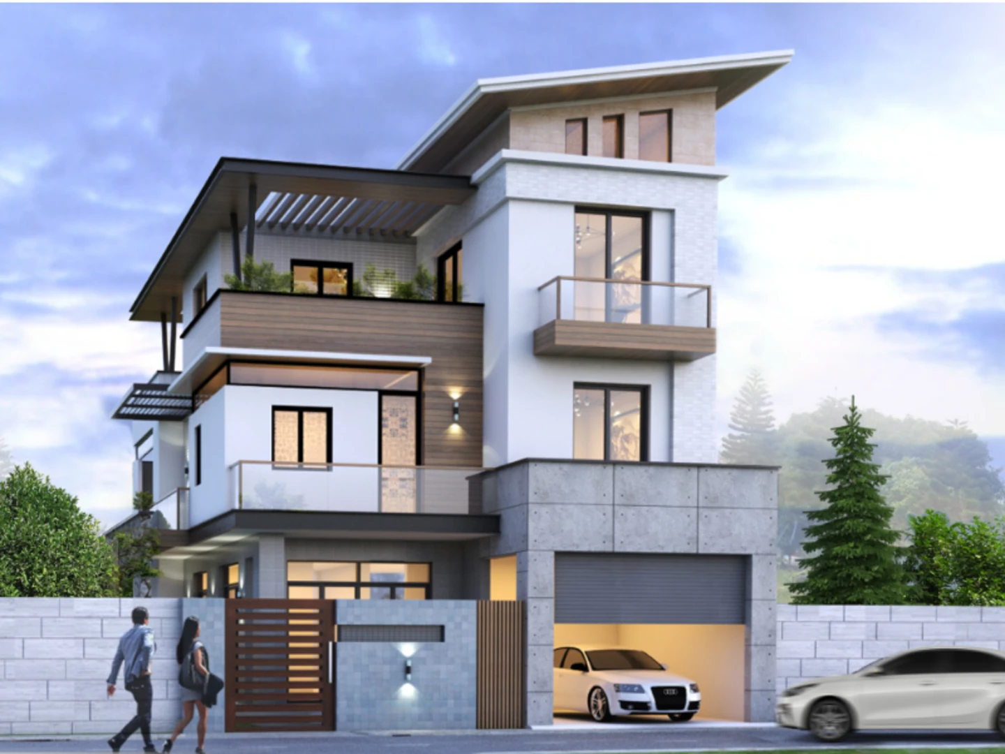 Biệt thự 3 tầng hệ mái lệch chú trọng sự hiện đại