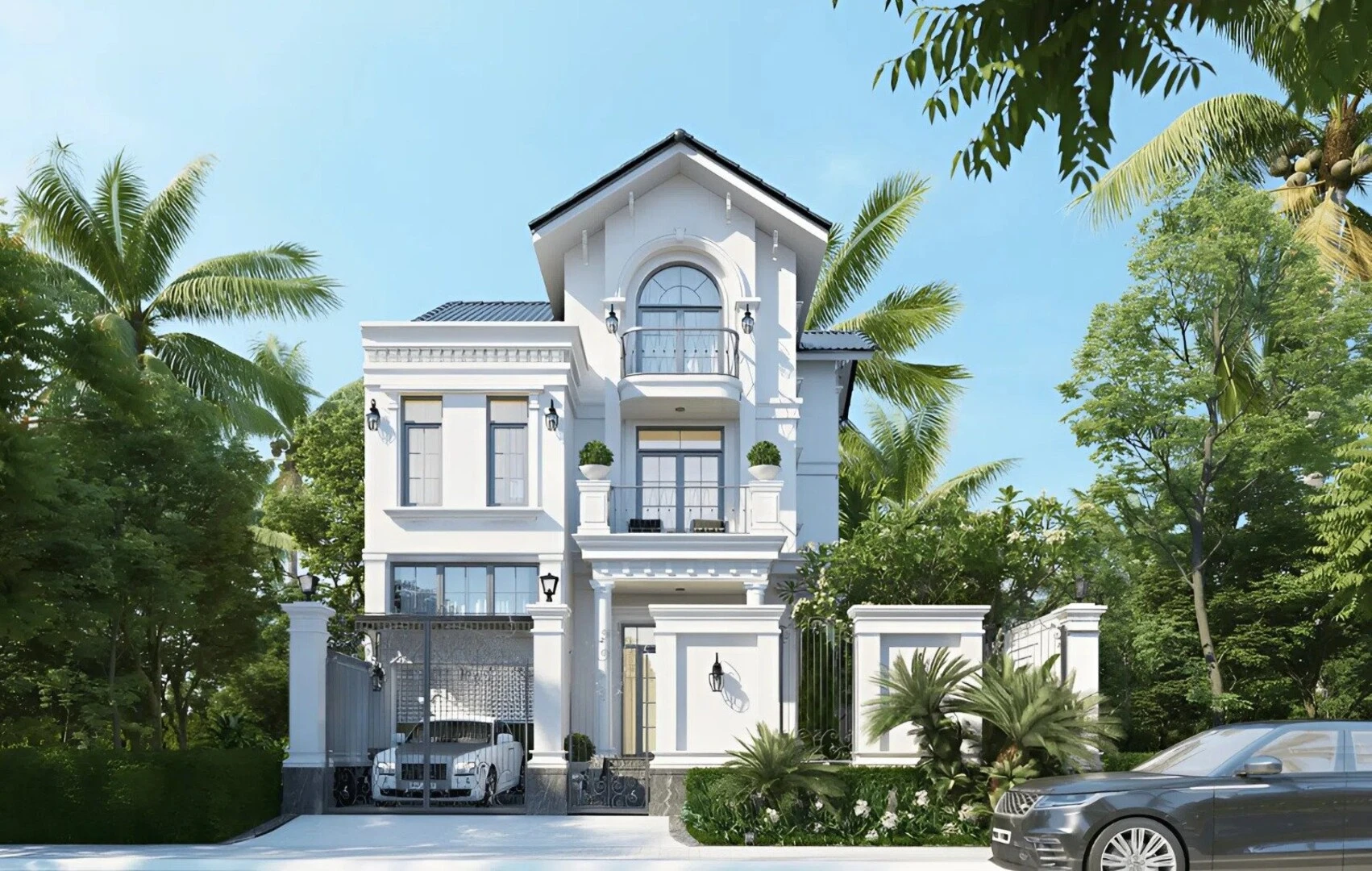 Mẫu biệt thự 3 tầng 4 phòng ngủ với mặt tiền thoáng đãng