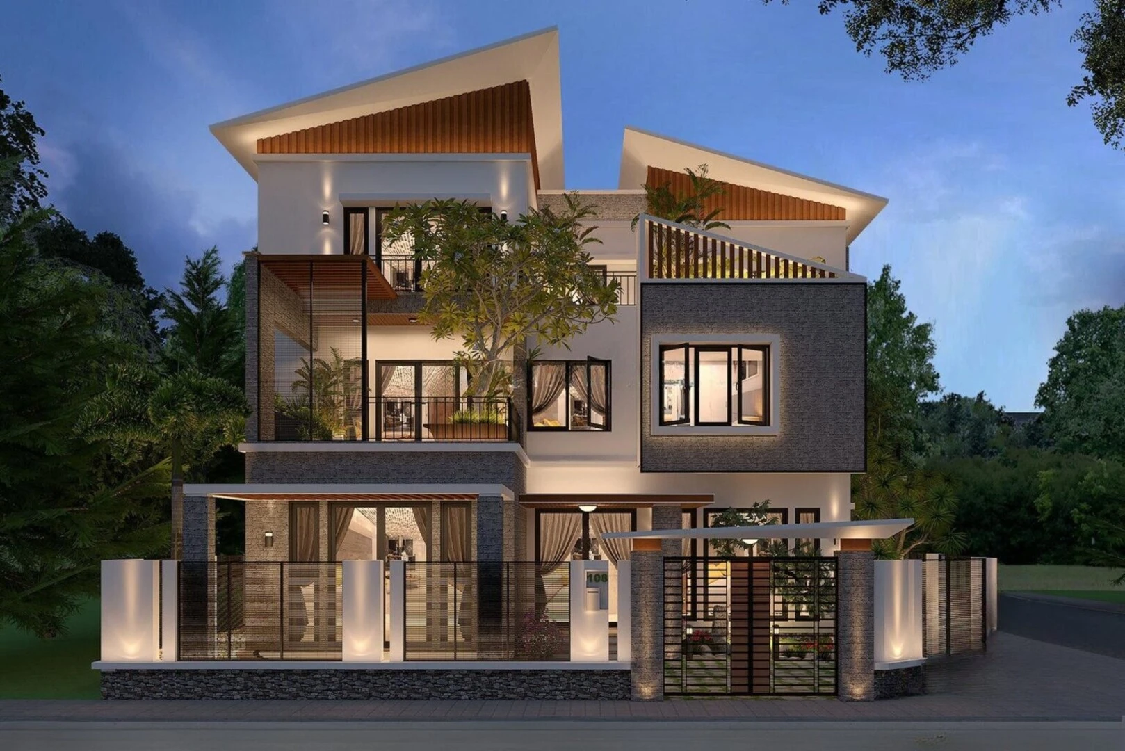 Mẫu biệt thự 3 tầng thiết kế có 5 phòng ngủ 