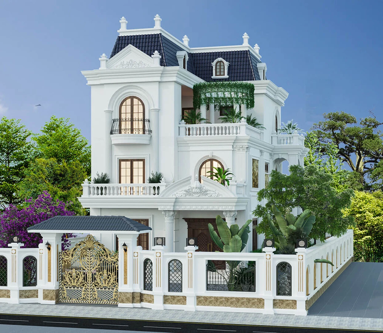 Biệt thự 3 tầng kiểu Pháp với kiến trúc lộng lẫy