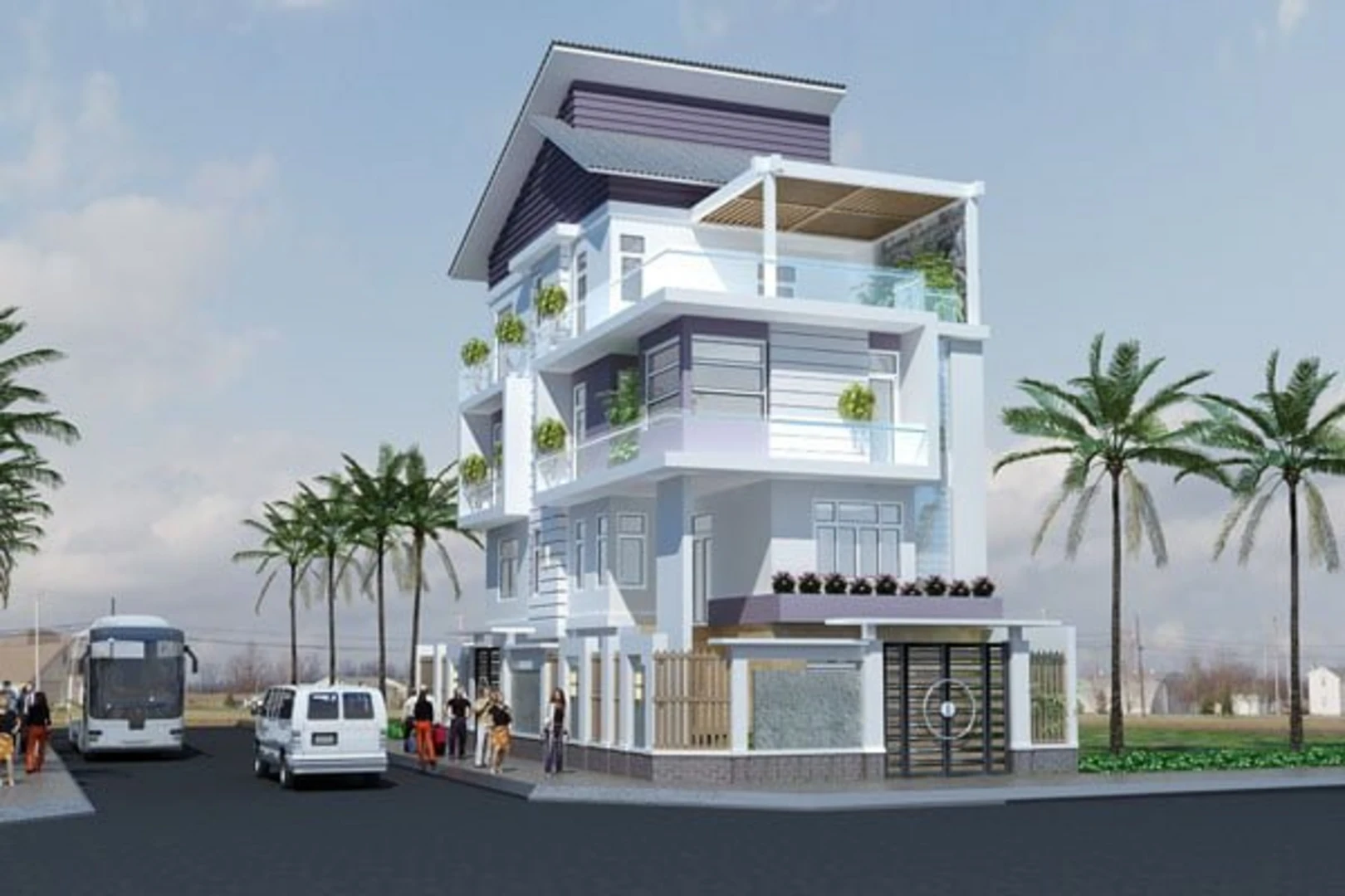 xu hướng xây dựng biệt thự 4 tầng mái lệch