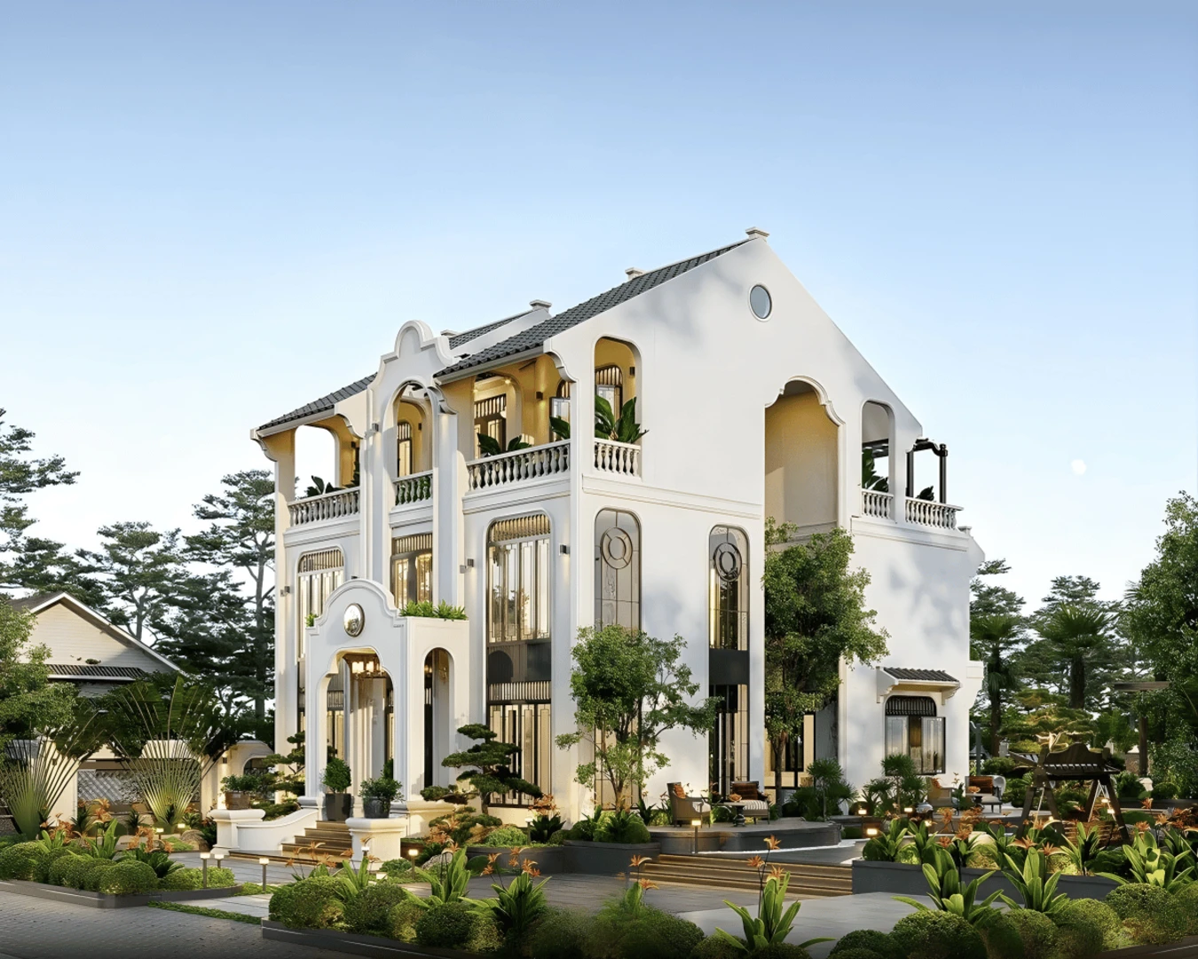 Biệt thự 4 tầng mái Thái giàu tính thẩm mỹ