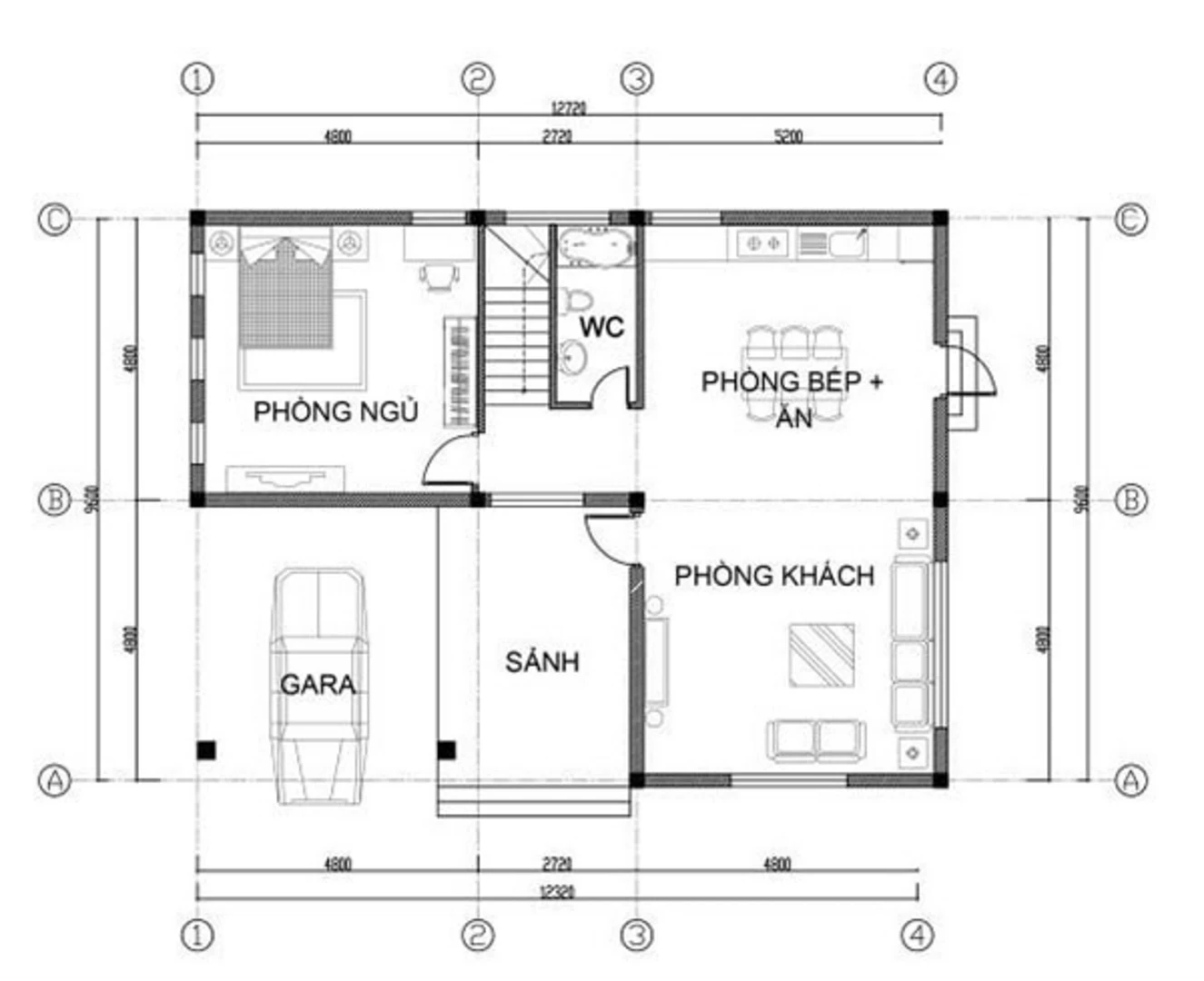 Bản vẽ thiết kế không gian tầng trệt biệt thự tân cổ điển