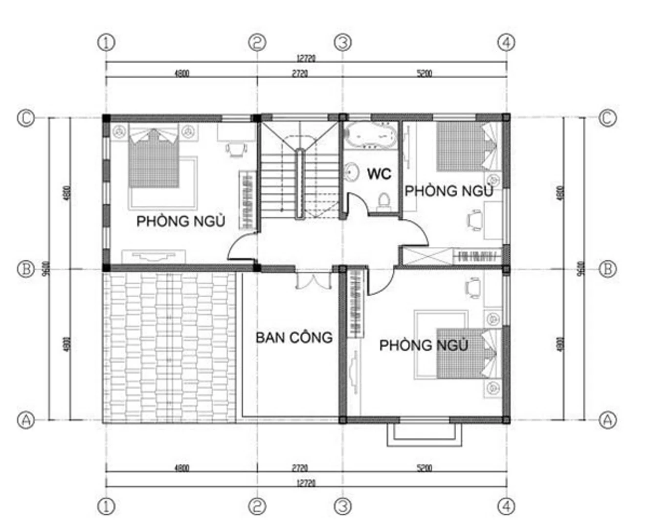 Bản vẽ biệt thự tân cổ điển 2 tầng 1 tỷ 