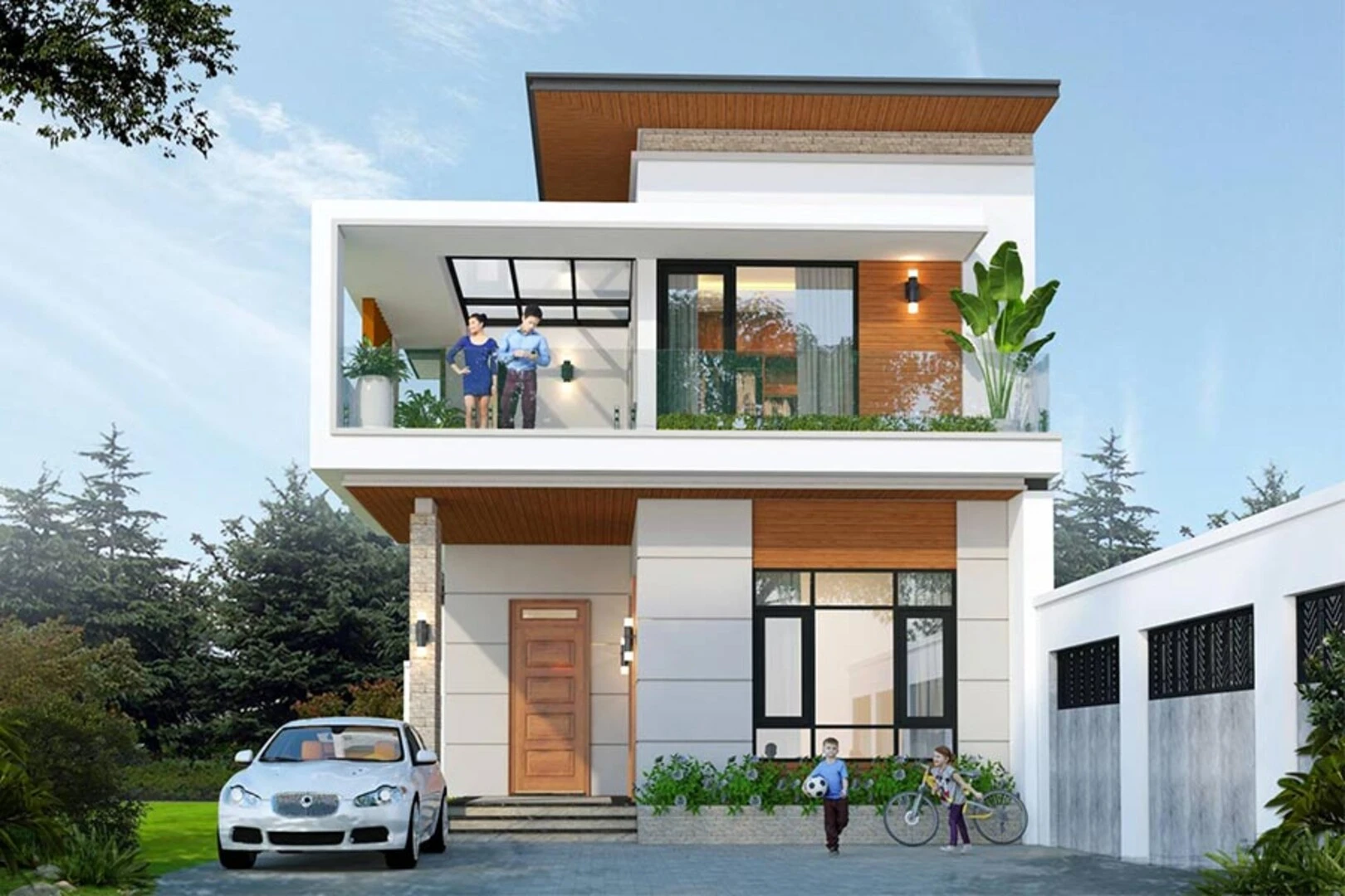 Thiết kế nhà 2 tầng đẹp mái bằng với thiết kế tinh tế, nổi bật