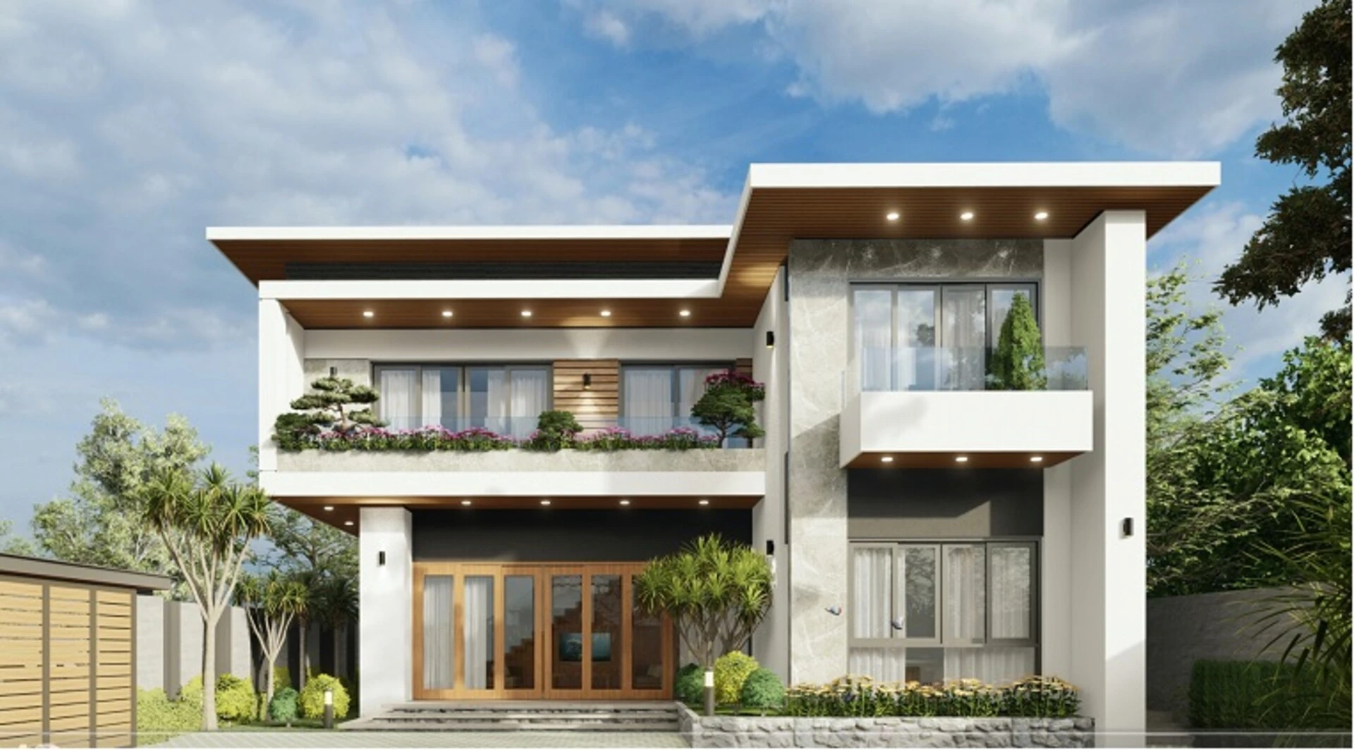 Mẫu nhà 2 tầng đẹp mái bằng đẹp, hiện đại, hợp xu hướng