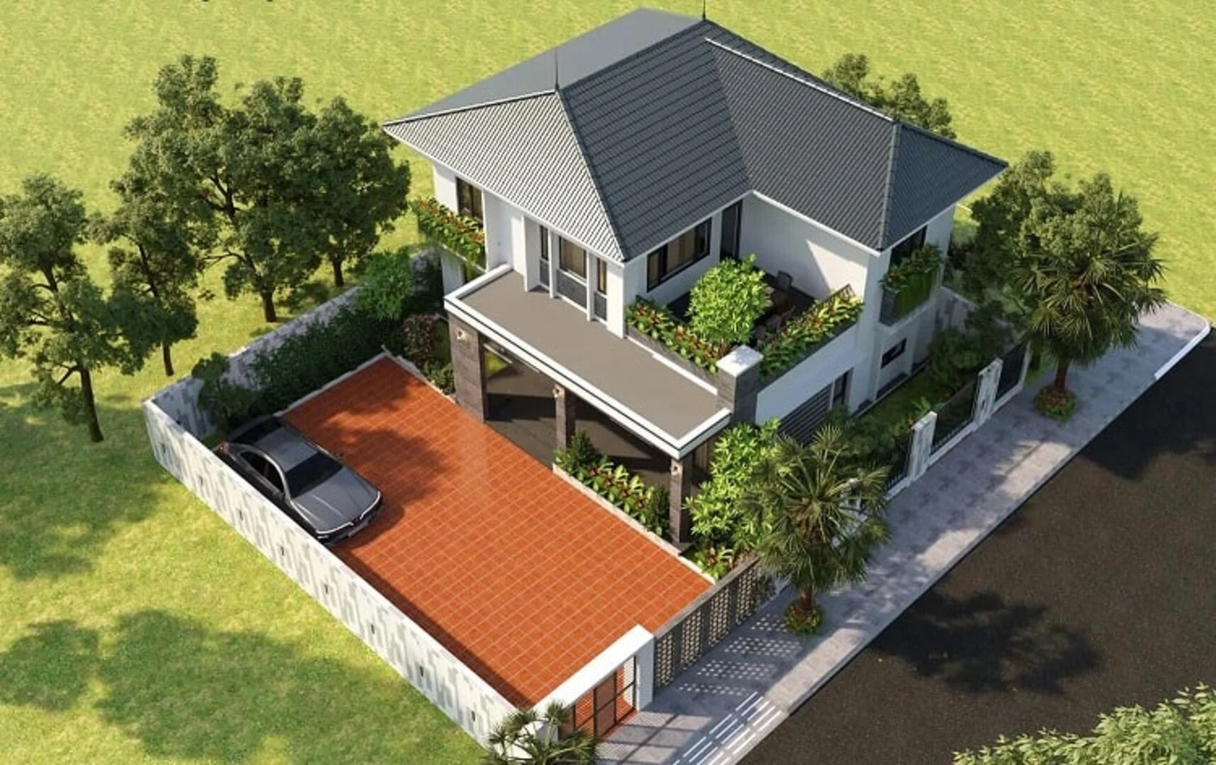 Mẫu nhà vườn 2 tầng đẹp sang trọng 