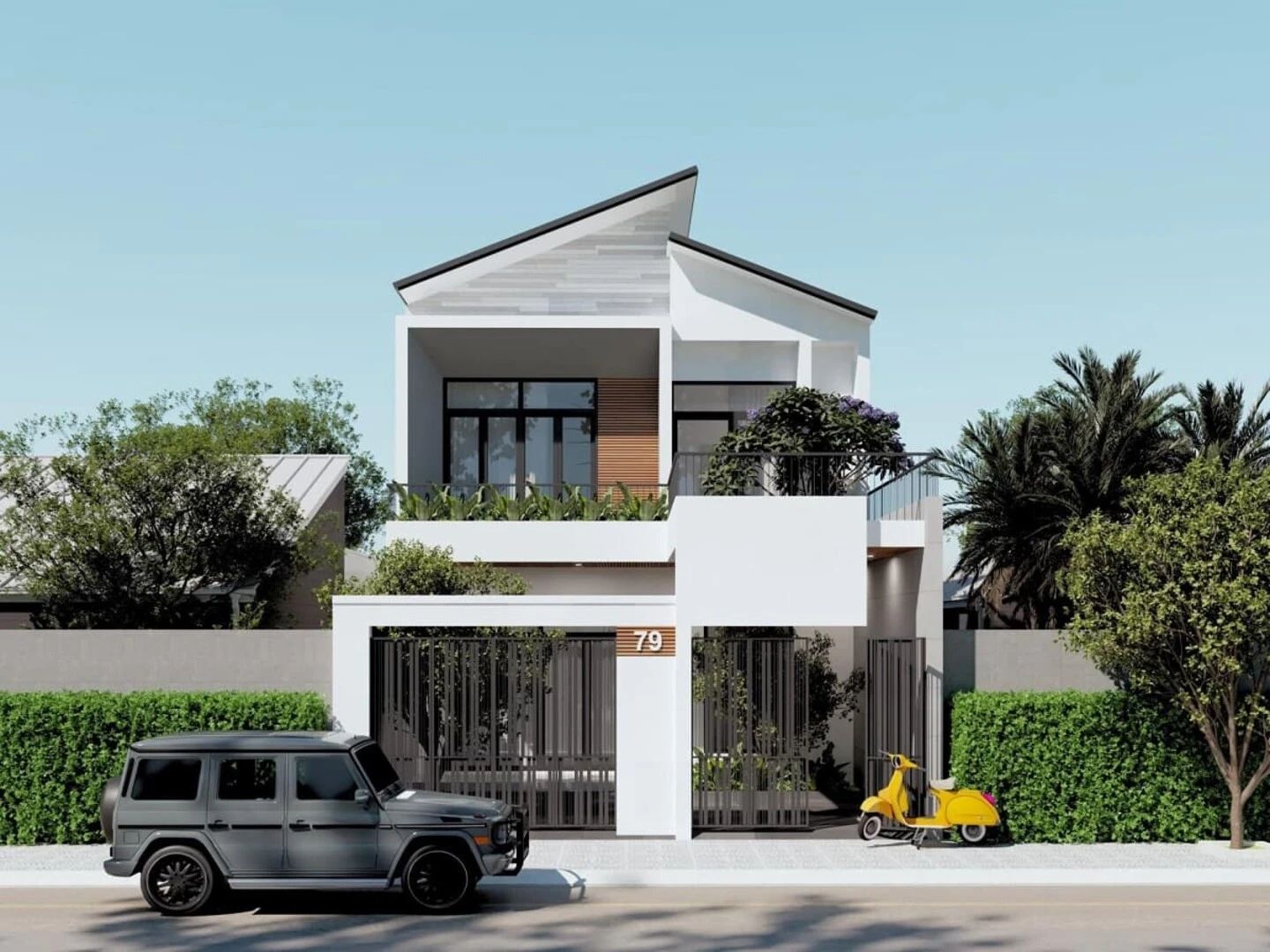 Mẫu nhà 2 tầng mái lệch đẹp