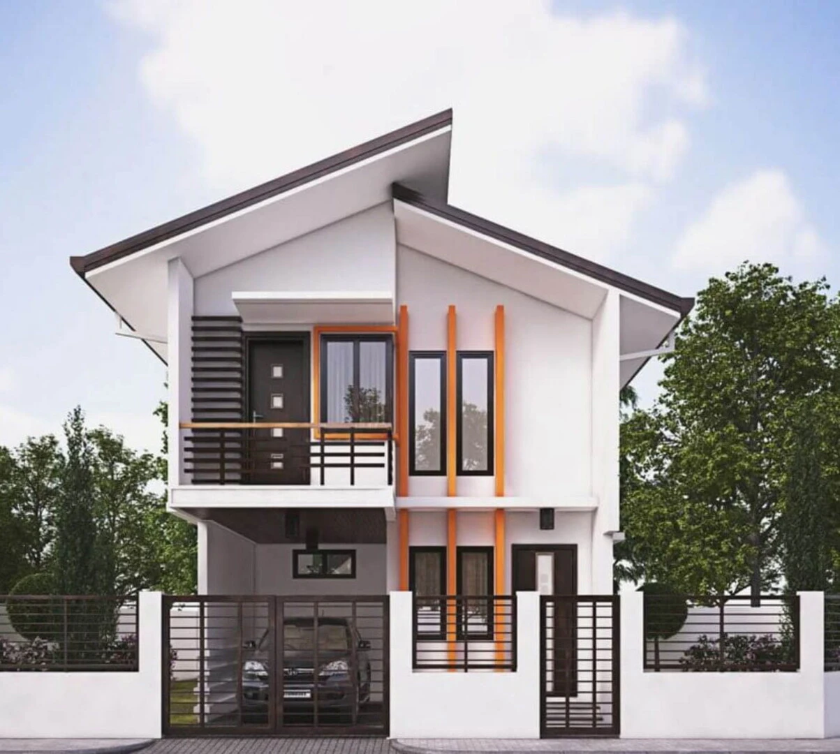 Mẫu nhà 2 tầng mái lệch đẹp có thiết kế hiện đại