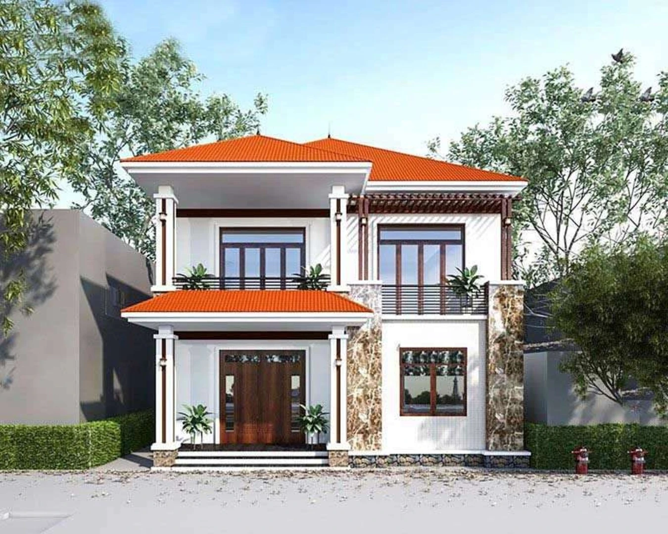 Mẫu nhà 2 tầng hiện đại mái ngói