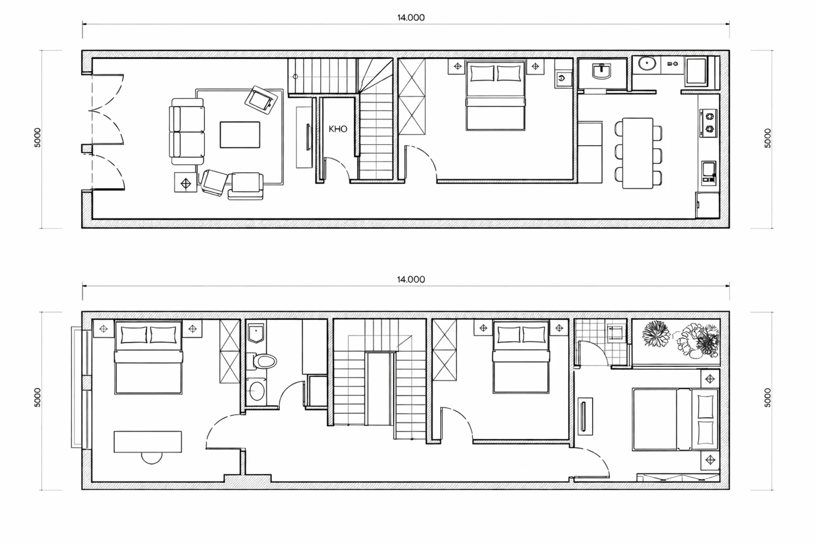Mẫu bản vẽ nhà 2 tầng đẹp, đơn giản 