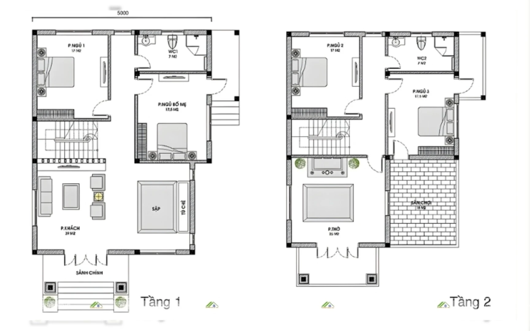 Bản thiết kế nhà 2 tầng đẹp hiện đại xu hướng