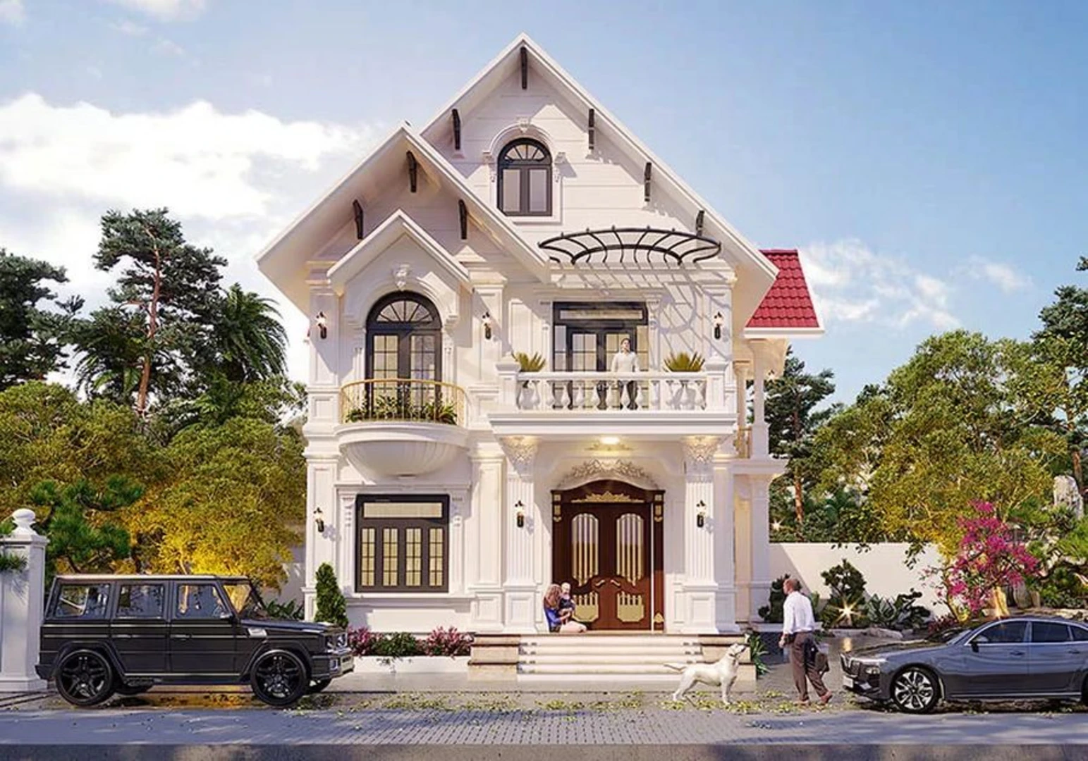 Thiết kế nhà phố 2 tầng mái Thái với không gian sống tiện nghi