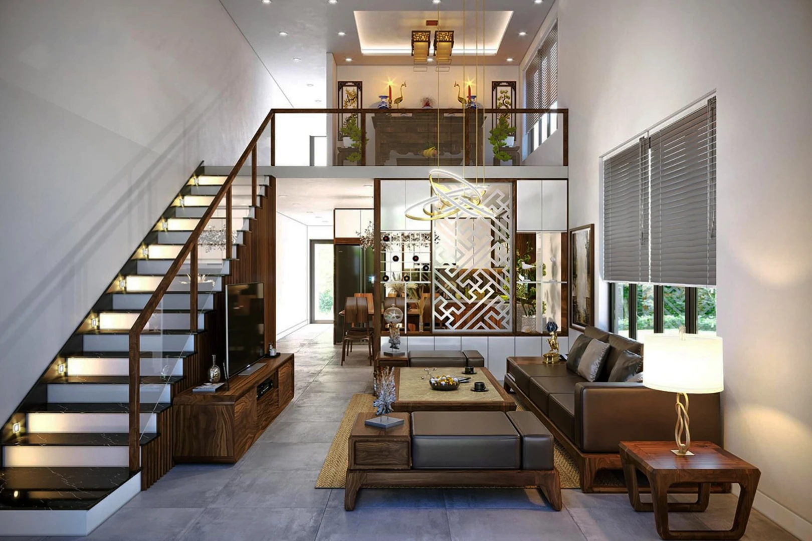 Nhà phố 2 tầng có gác lửng mở rộng diện tích sử dụng