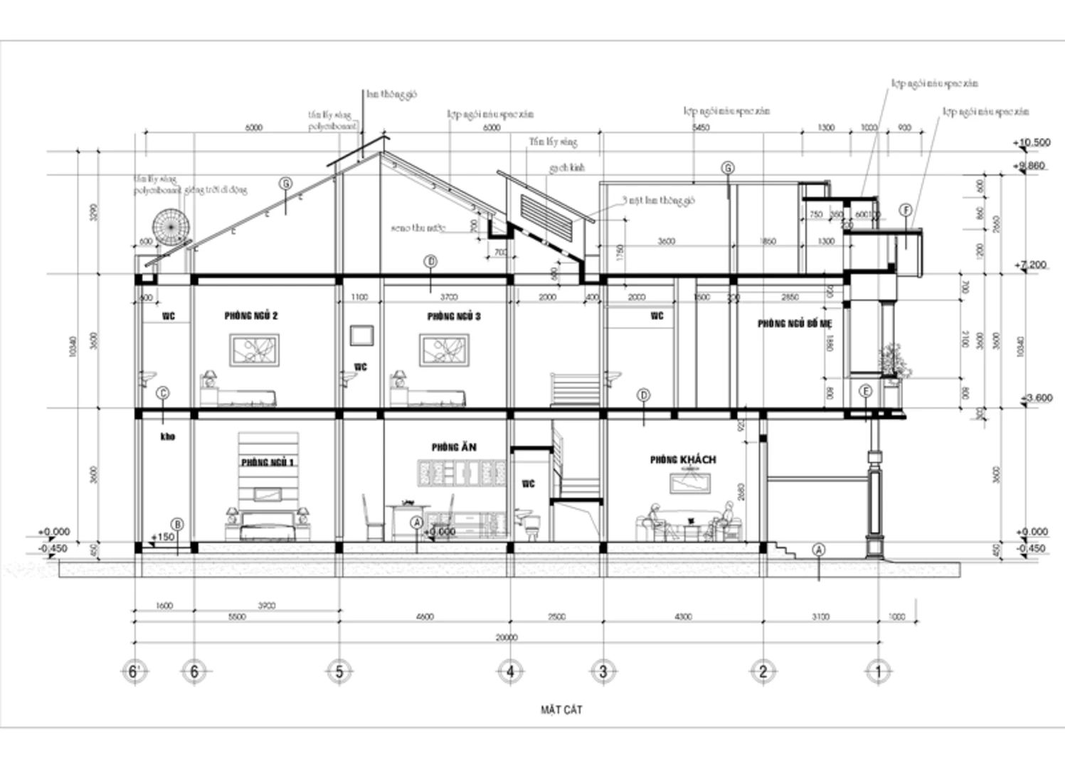 Bản vẽ nhà 2 tầng với các thông số kỹ thuật