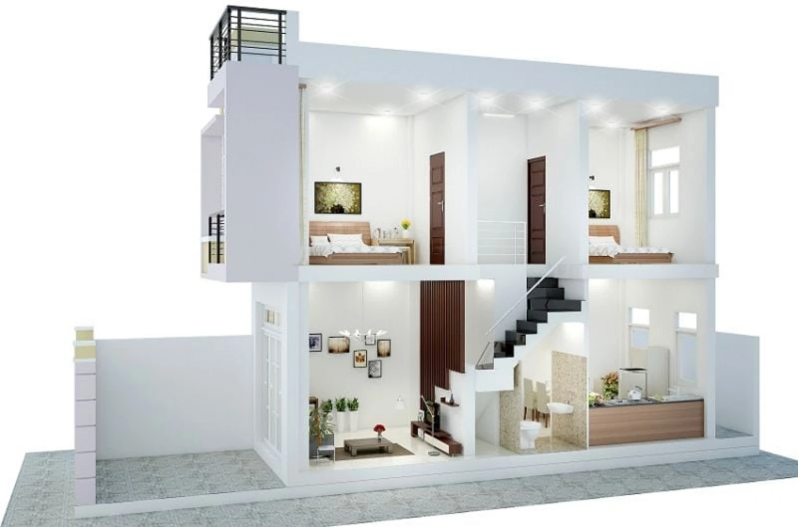 Cách bố trí các phòng trong nhà phố 2 tầng