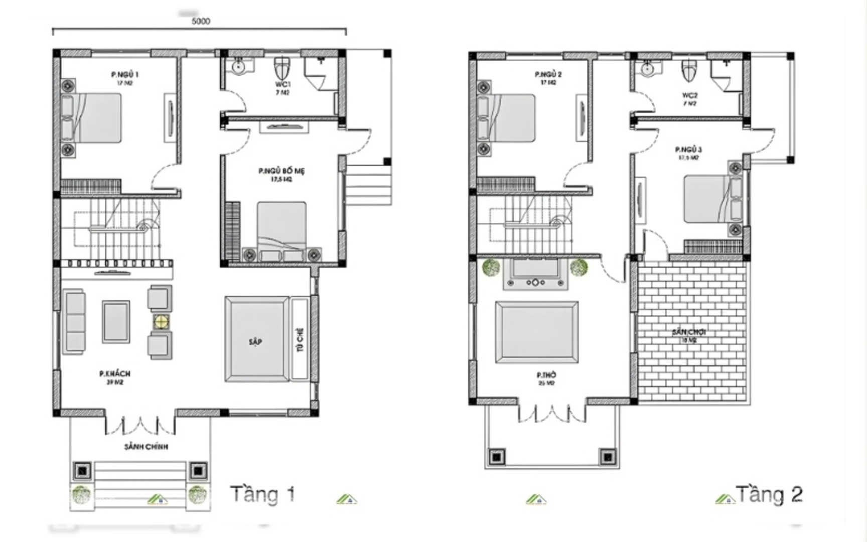 Bản vẽ nhà phố 2 tầng 6x16m