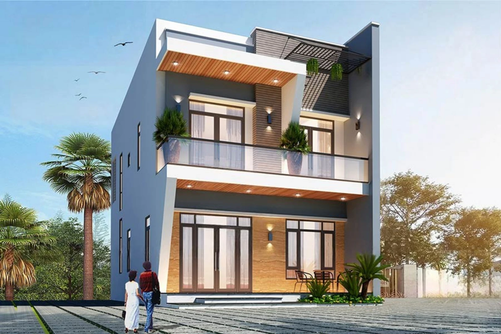 Mẫu nhà phố có mặt tiền 8m với diện mạo bề thế 