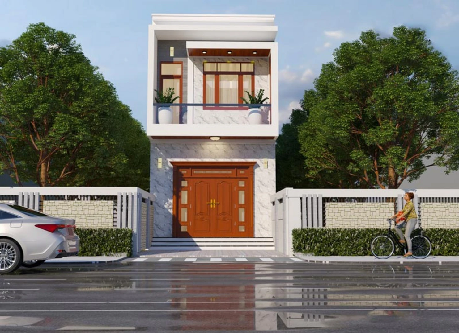 Thiết kế nhà phố 2 tầng mặt tiền 5m tập trung khai thác chiều sâu