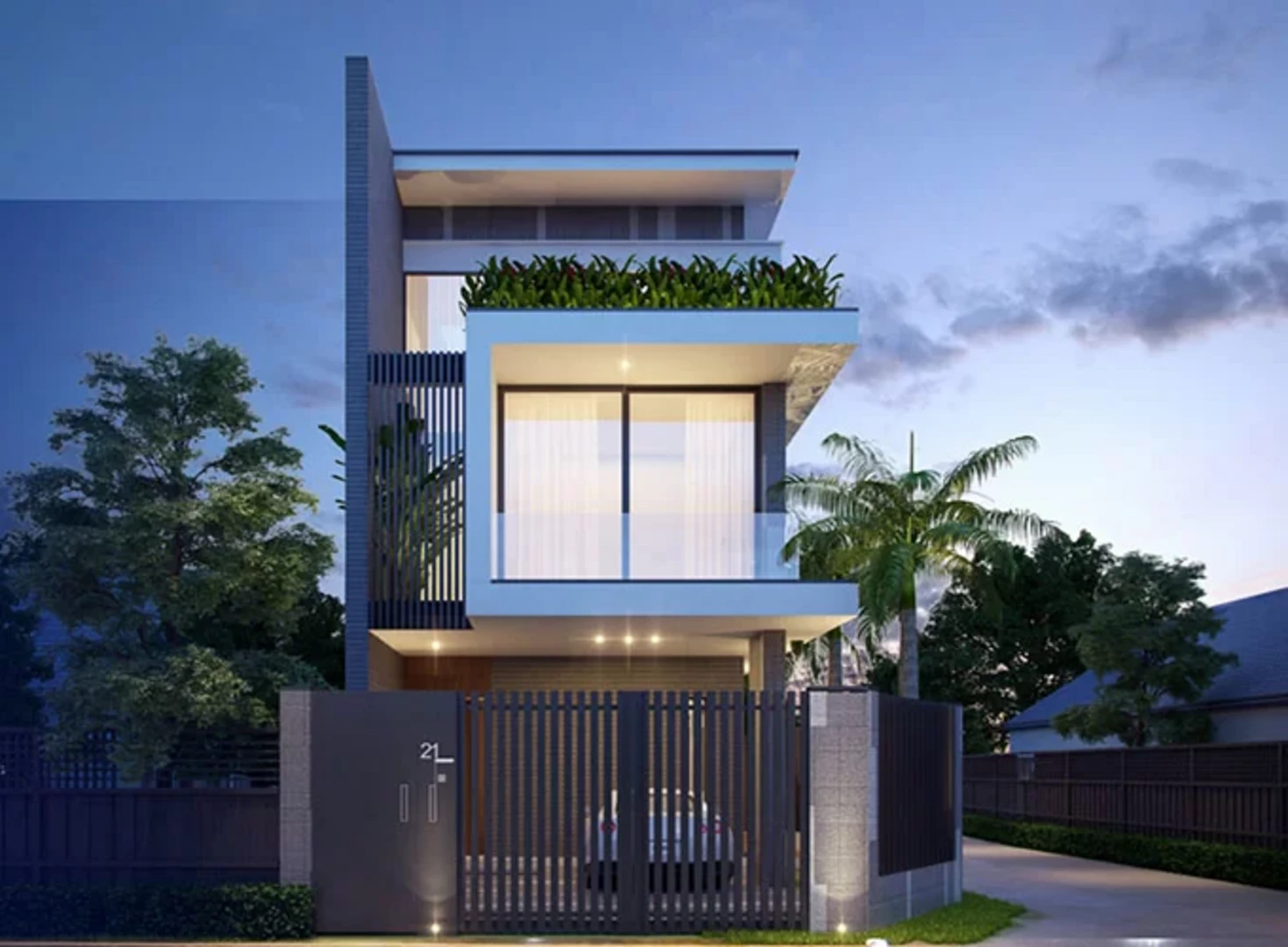 Mẫu nhà phố hiện đại 2 tầng 1 tum đẹp 