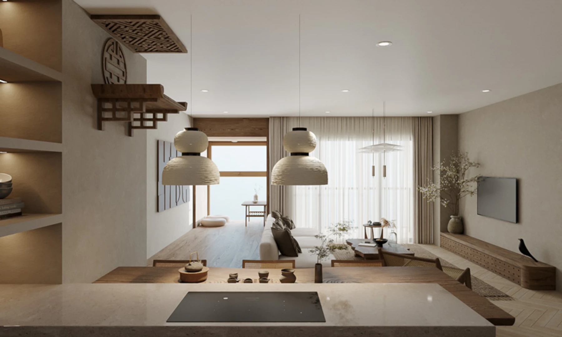 Phòng khách chung cư đẹp phong cách Wabi Sabi