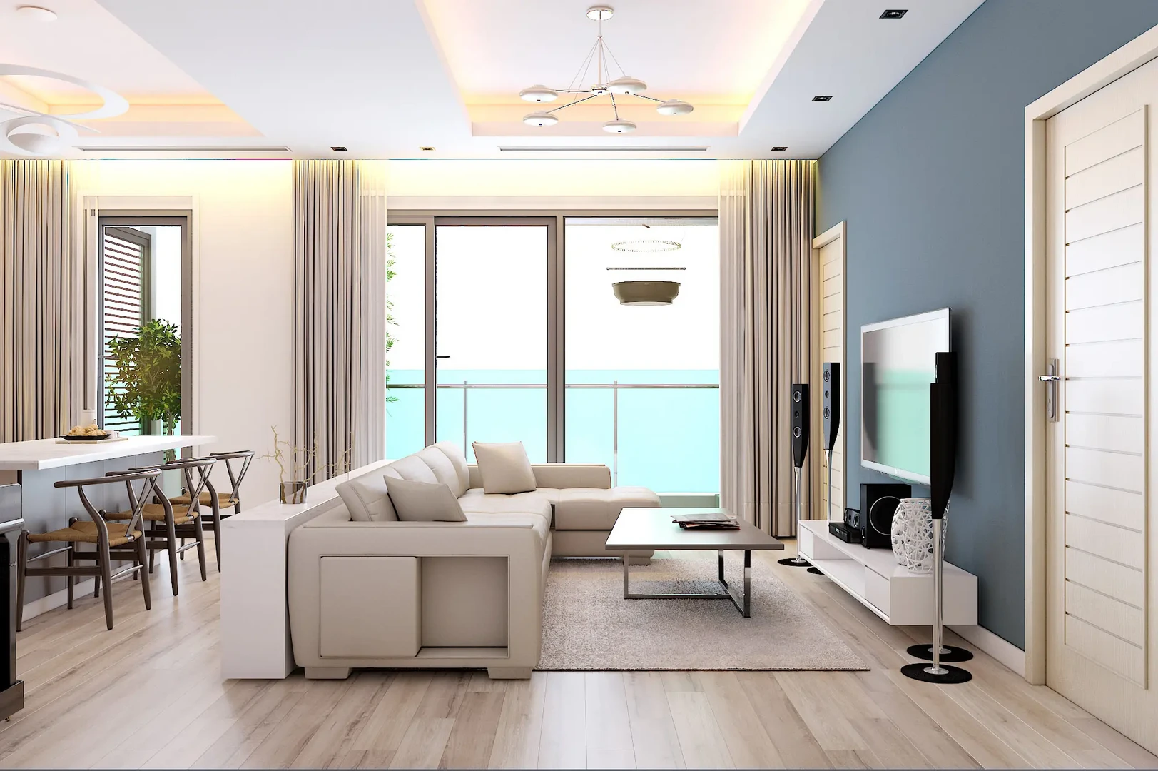Thiết kế phòng khách không gian mở tạo cảm giác rộng rãi