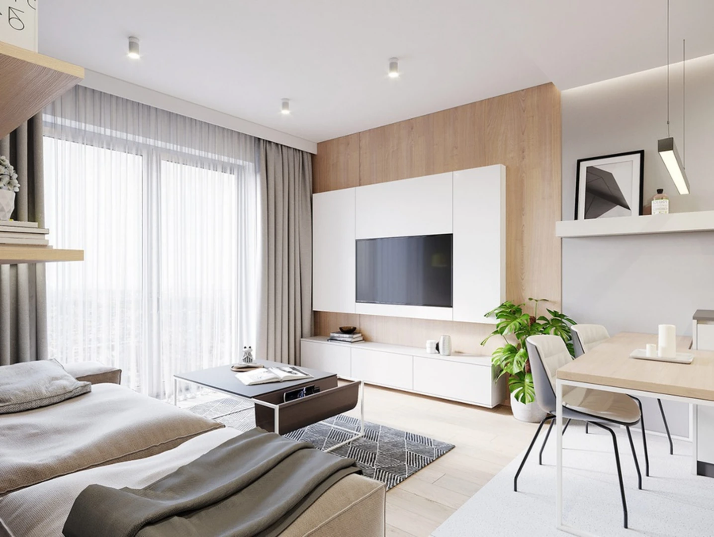 Rèm cửa điều tiết ánh sáng cho phòng khách chung cư 