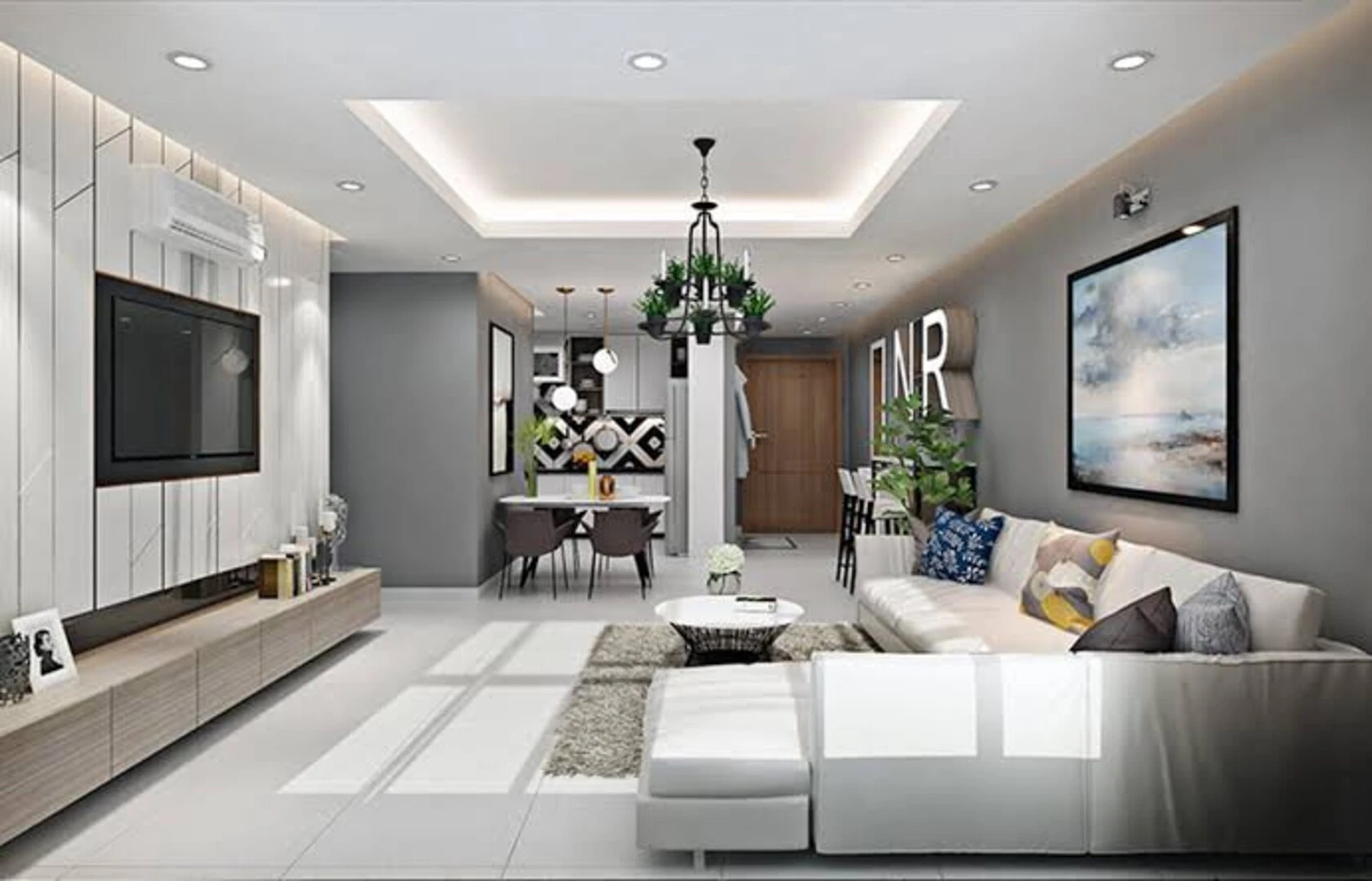 Mẫu phòng khách hiện đại trên 25m²