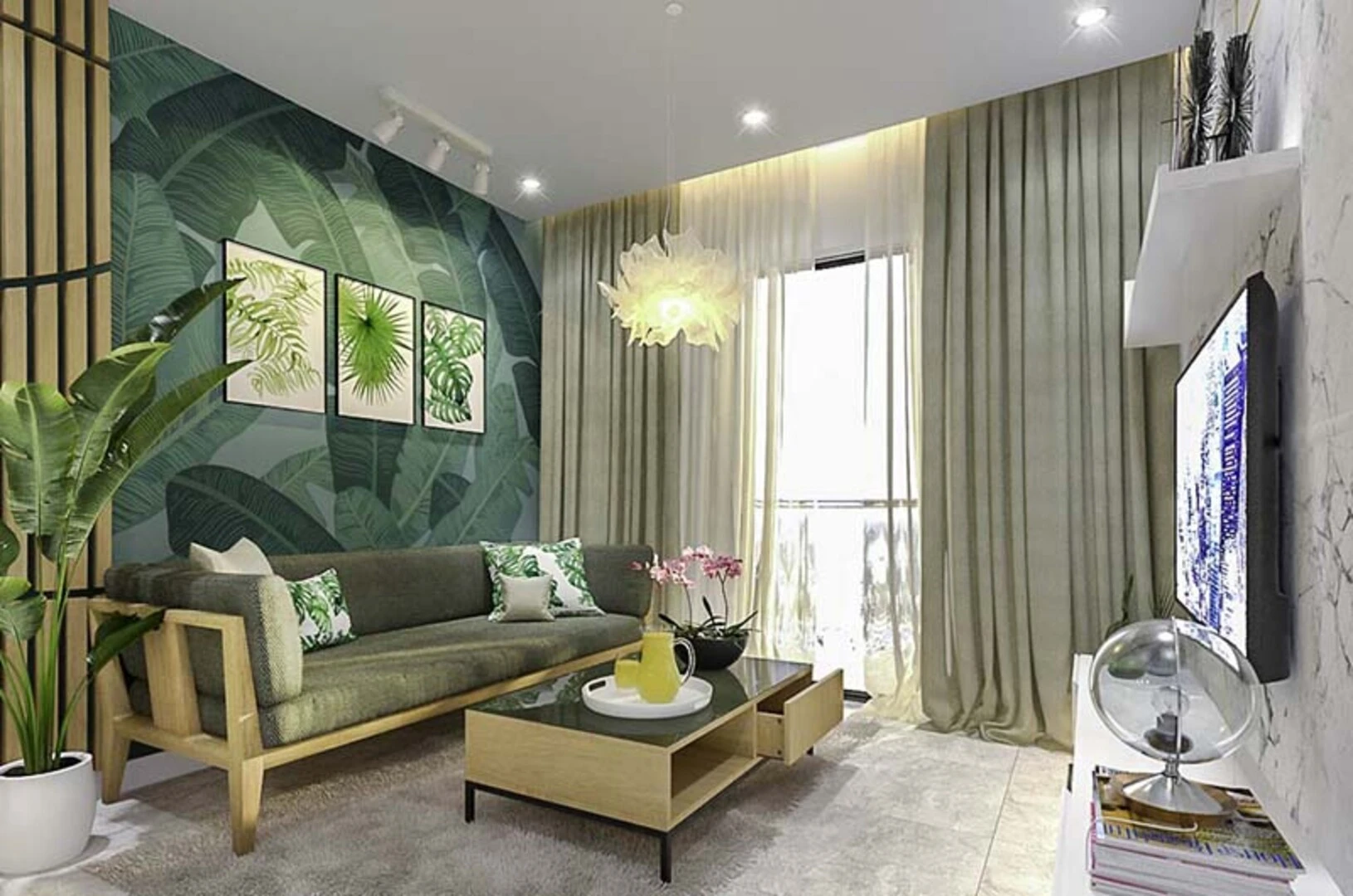 Mẫu thiết kế phòng khách theo phong cách Tropical