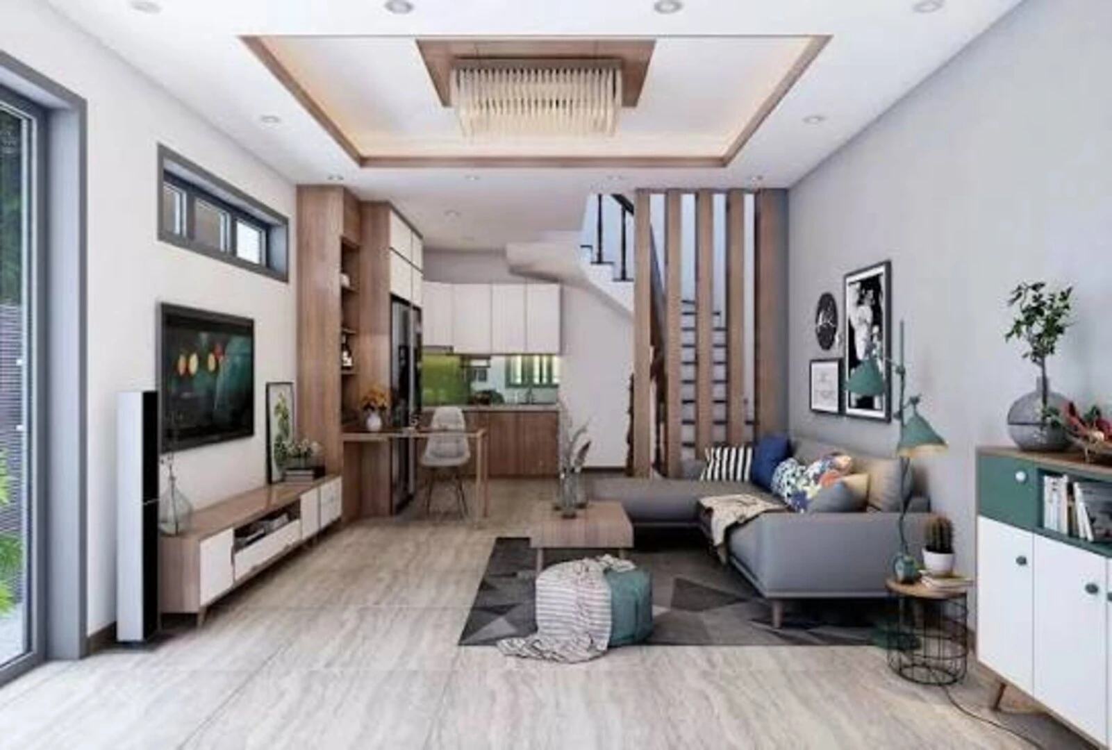 Phòng khách hiện đại cho nhà ống mang đến vẻ đẹp tinh tế, tiện nghi 