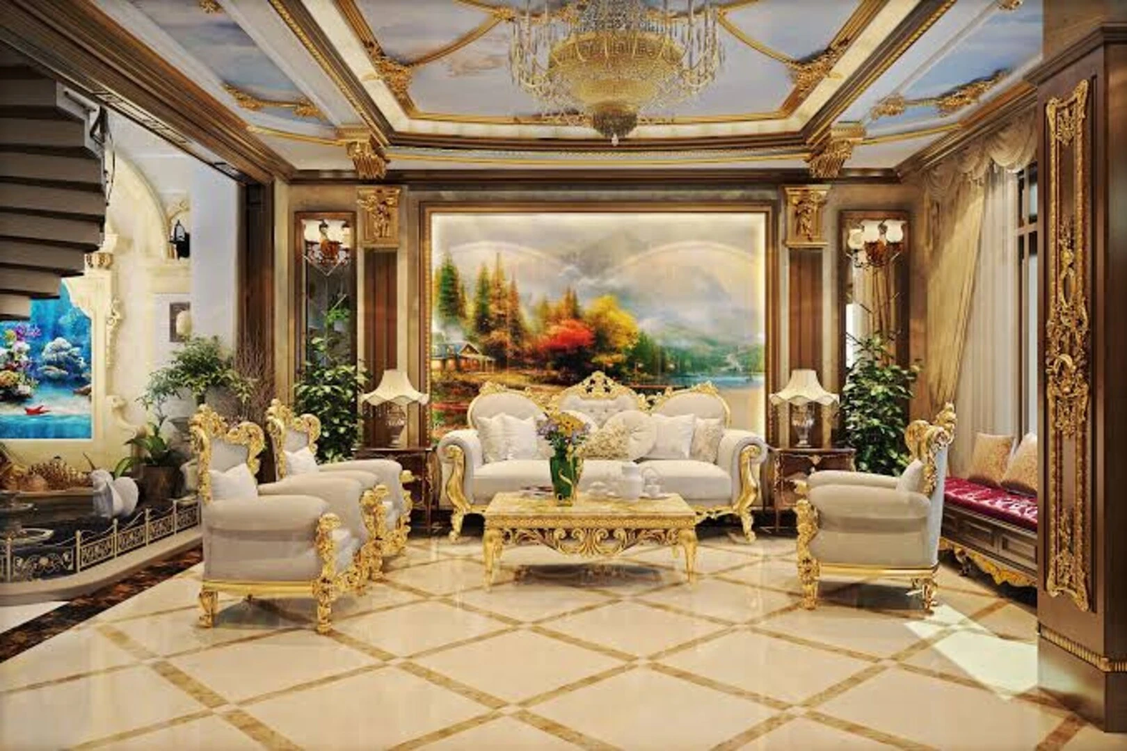 Mẫu phòng khách hiện đại cho biệt thự tạo điểm nhấn ấn tượng với không gian rộng mở