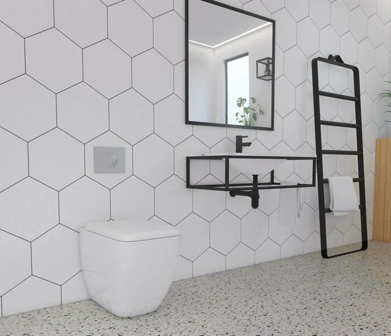 Phòng tắm ốp gạch lục giác