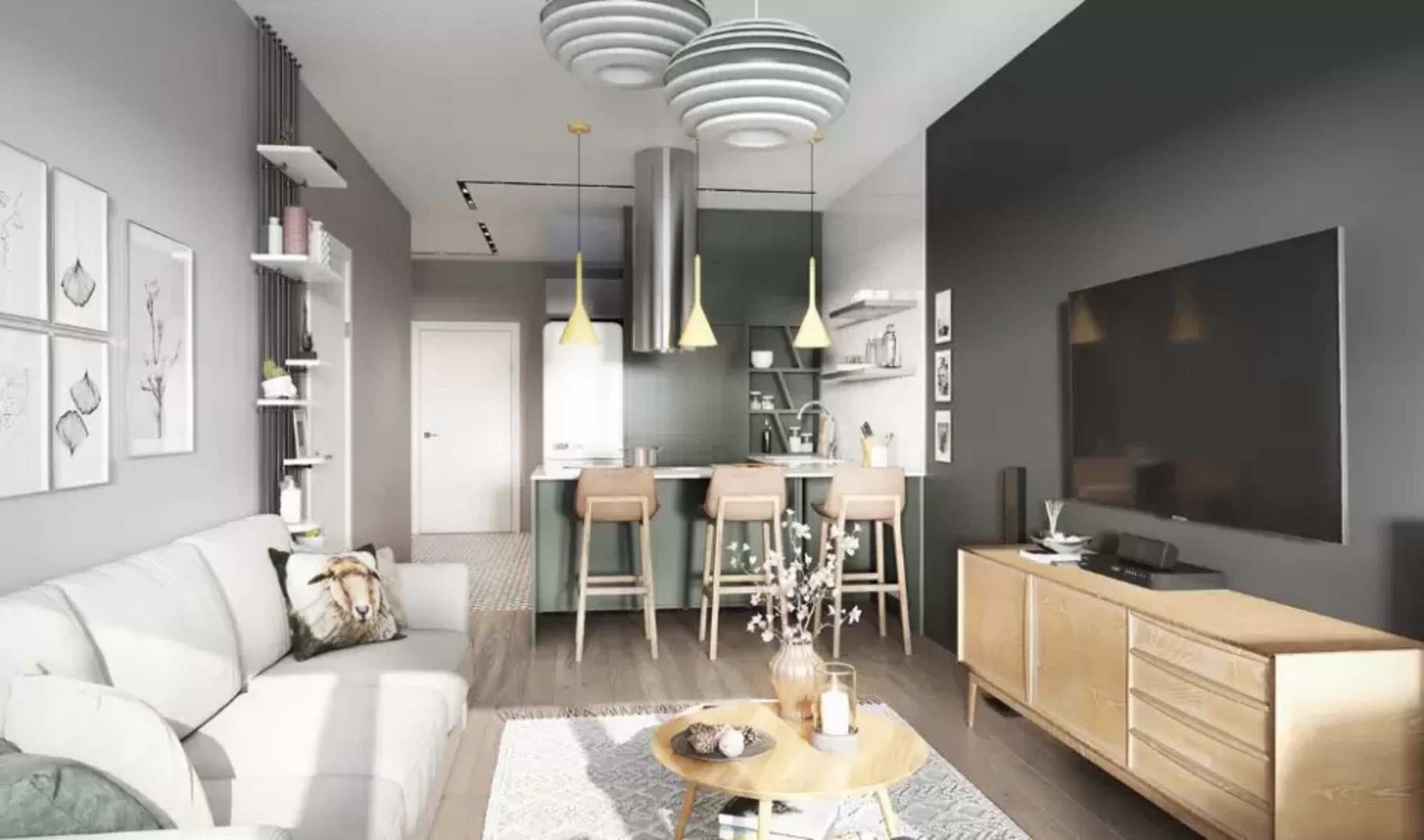 mẫu thiết kế chung cư 1 phòng ngủ
