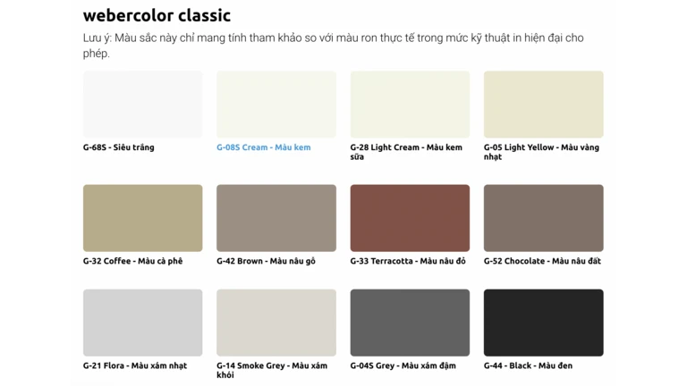 bảng màu webercolor classic update